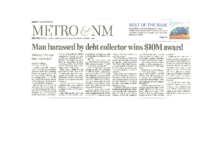 Man Harassed by Debt Collector Wins 10m Award (Albuquerque Journal, April 23, 2016)