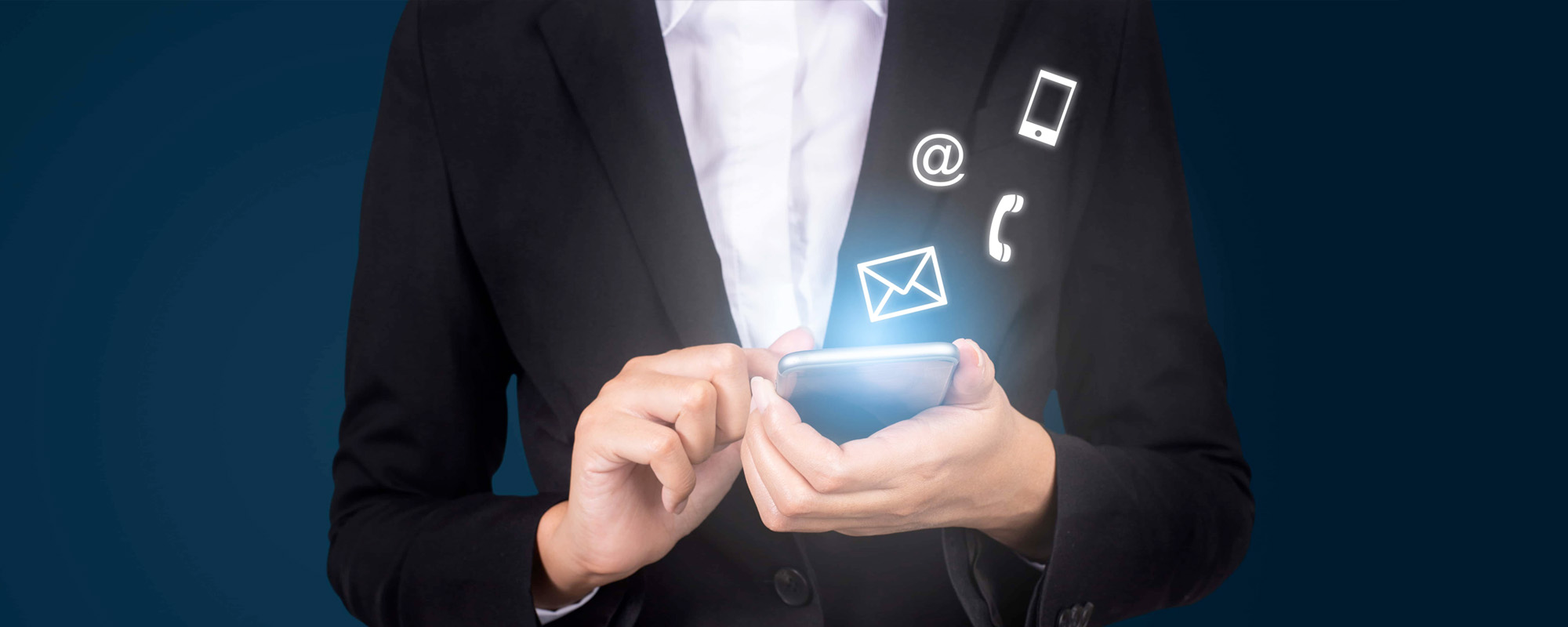 businesswomen hand using smart phone Contact us connection concept mail telephone and address